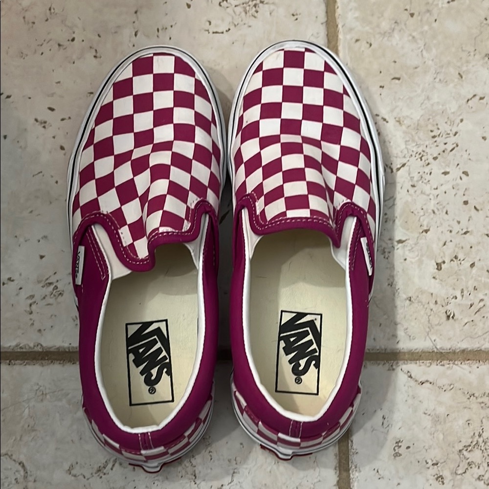 Vans Checkerboard Slip-On Sneakers in Pink and White